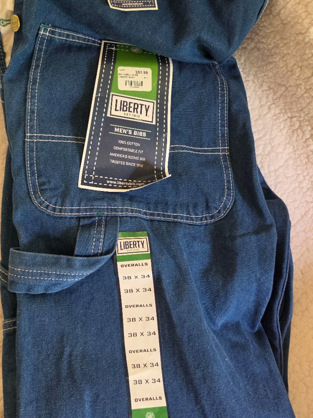 Liberty Stonewashed Denim Bib Overalls New 38x34 - Picture 3 of 9